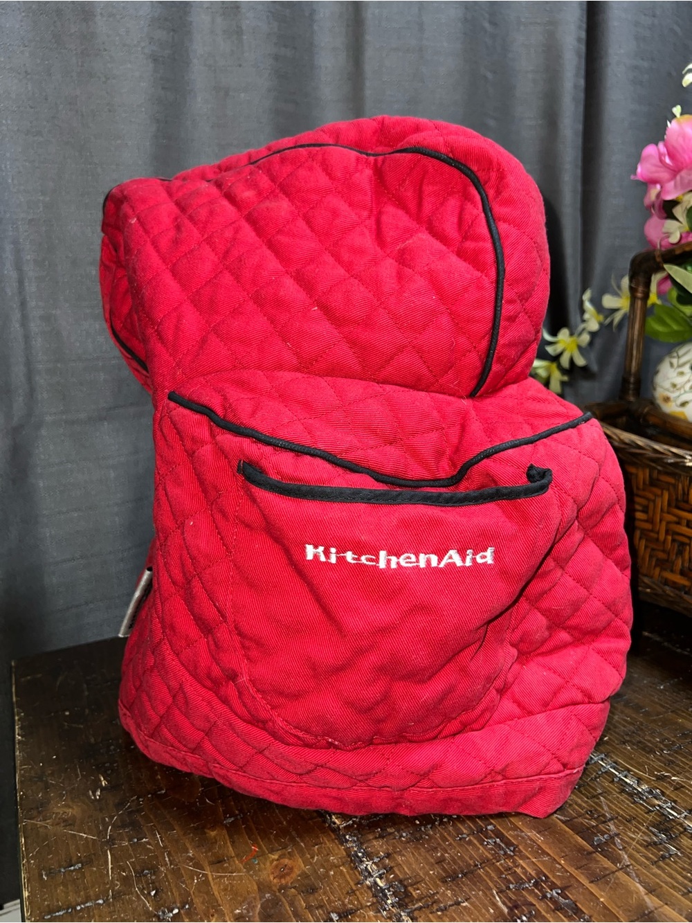 KitchenAid Quilted Red stand Mixer Cover with Black Piping